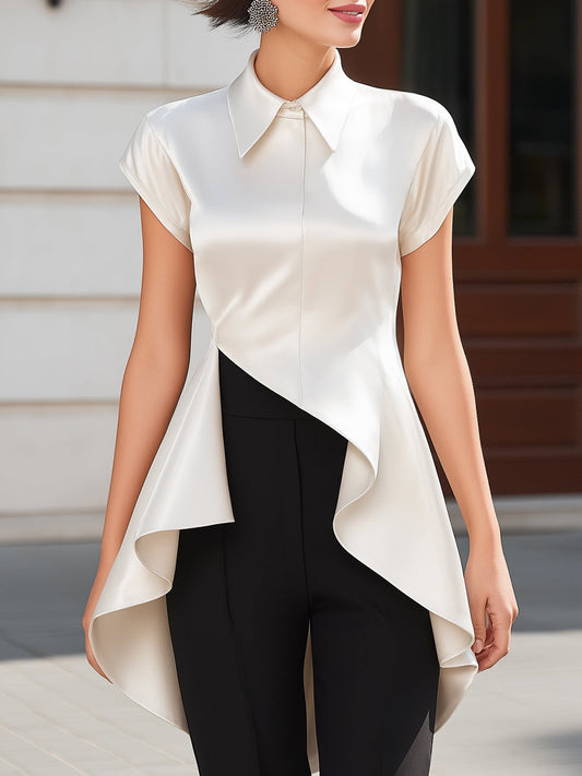 Asymmetric Hem Tailored Blouse With Sculpted Draped Panel