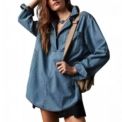 Emilia | Stylish V-Neck Denim Tunic Blouse