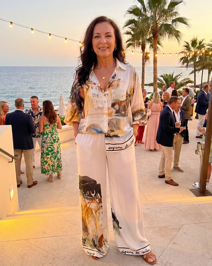 Calyra | Artistic Print Blouse with Wide-Leg Trousers Ensemble