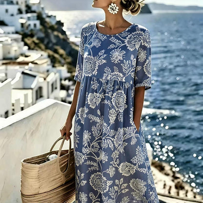 Evie™ - Elegant Midi Dress with Summer Flowers
