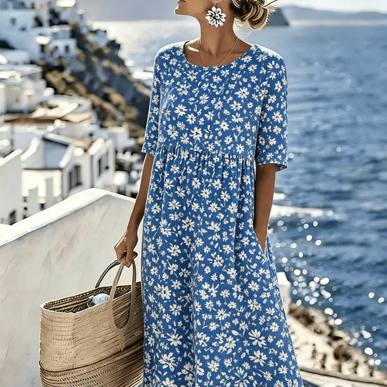 Grace™ - Elegant Midi Dress with Summer Flowers