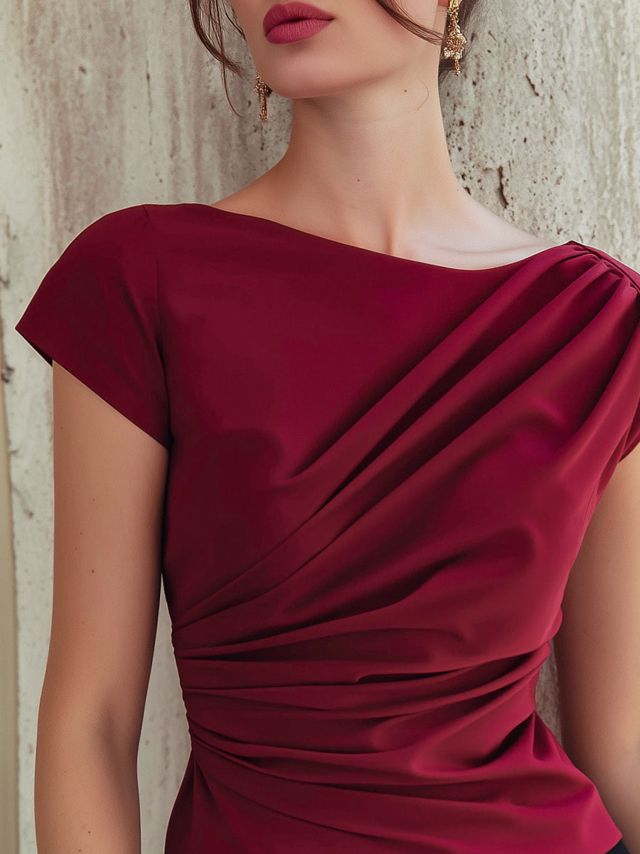 Asymmetrical Ruched Satin-Finish Top