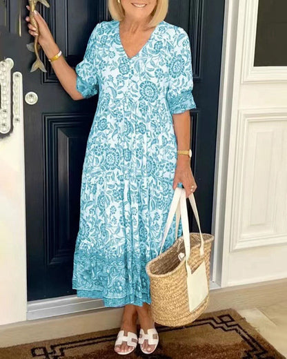 Ellie | Elegant V-Neck Floral Gown