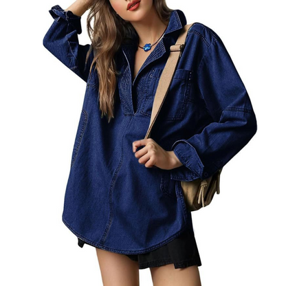 Emilia | Stylish V-Neck Denim Tunic Blouse