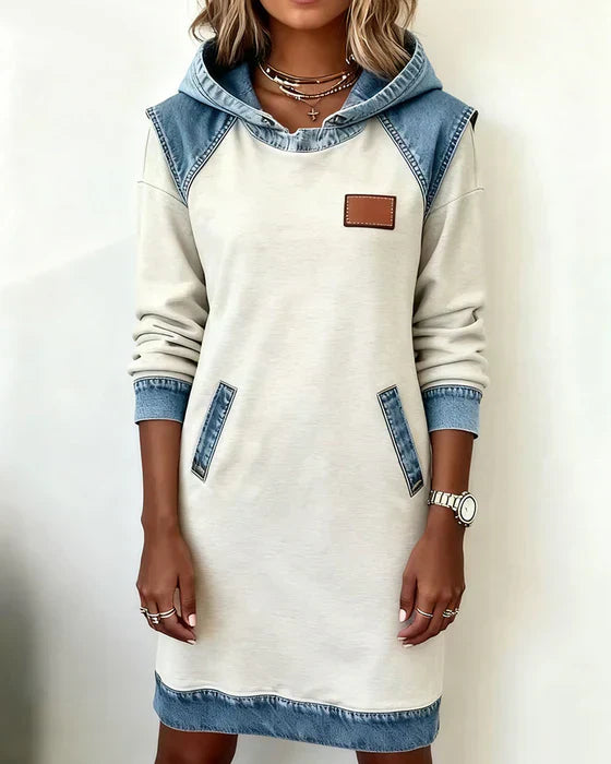 Alexa | Comfy Two-Tone Hooded Dress