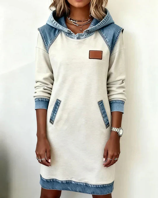 Alexa | Comfy Two-Tone Hooded Dress