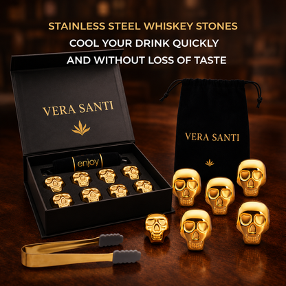 Premium Golden Skull Whiskey Stones (Set of 8)