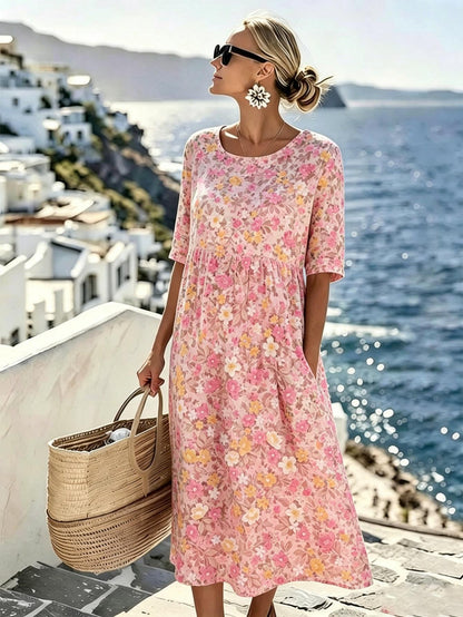 Grace™ - Elegant Midi Dress with Summer Flowers