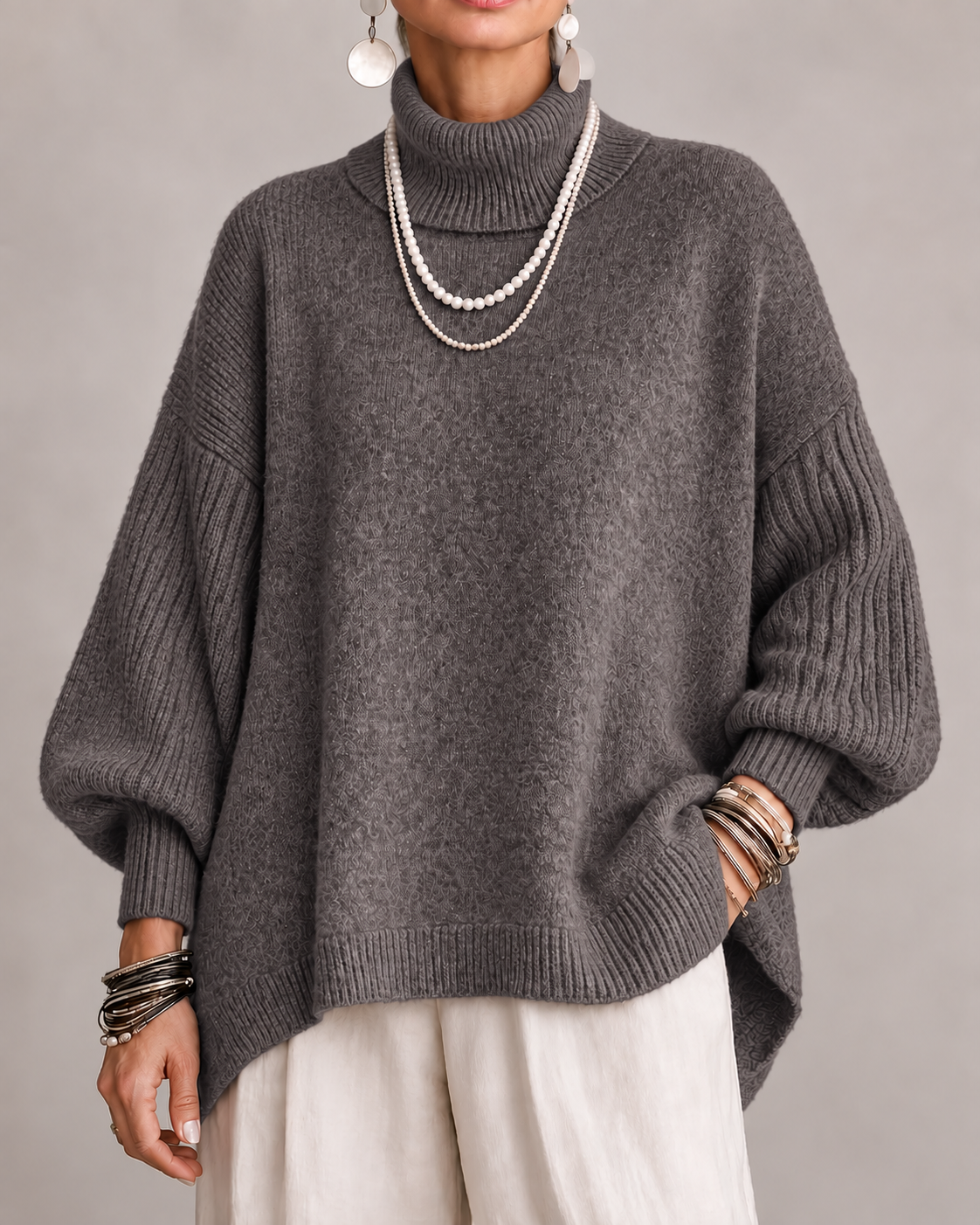 Lucienne | Oversized Turtleneck Sweater with Ribbed Sleeves for Women
