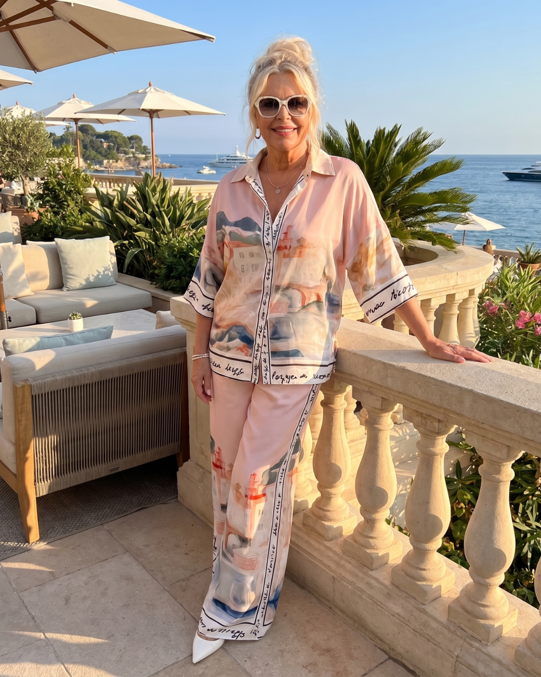 Akela | Scenic Print Button-Up Shirt and Wide-Leg Trouser Set