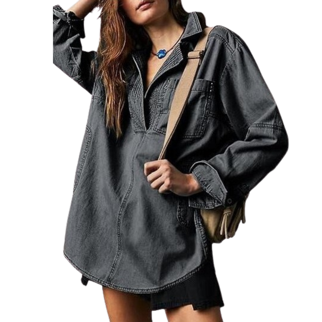 Emilia | Stylish V-Neck Denim Tunic Blouse