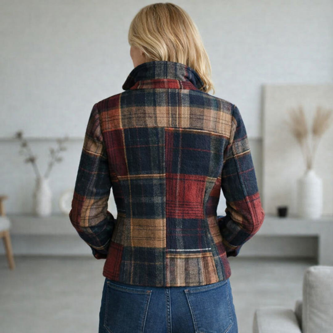 NATALIE – Plaid Mid-Season Coat with Stand Collar
