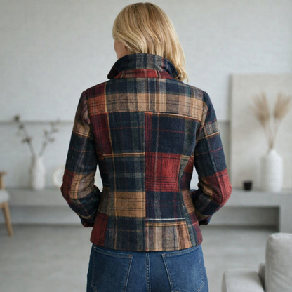 NATALIE – Plaid Mid-Season Coat with Stand Collar
