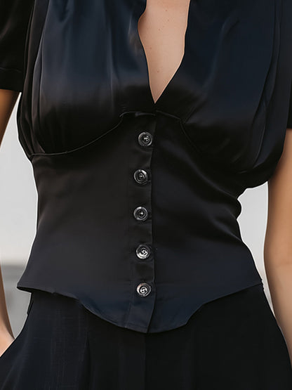 Elegant Satin Puff-Sleeve Blouse