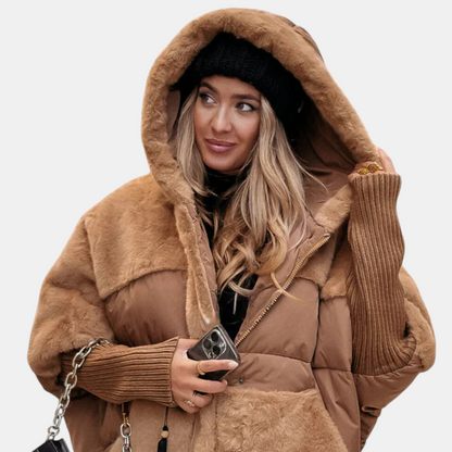 Oversized Hooded Patchwork Puffer Jacket