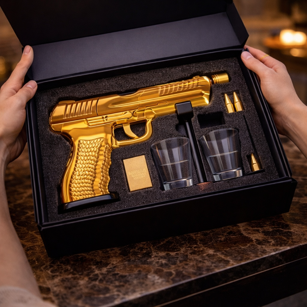 Whiskey Bottle – Gun Set Edition with Glasses