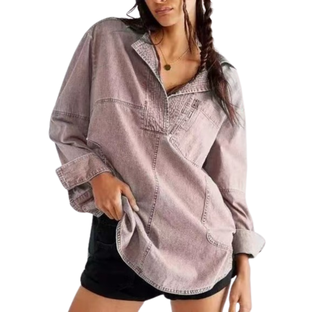 Emilia | Stylish V-Neck Denim Tunic Blouse