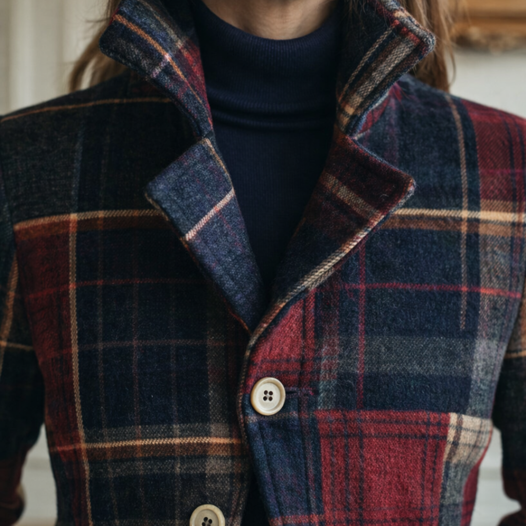 NATALIE – Plaid Mid-Season Coat with Stand Collar