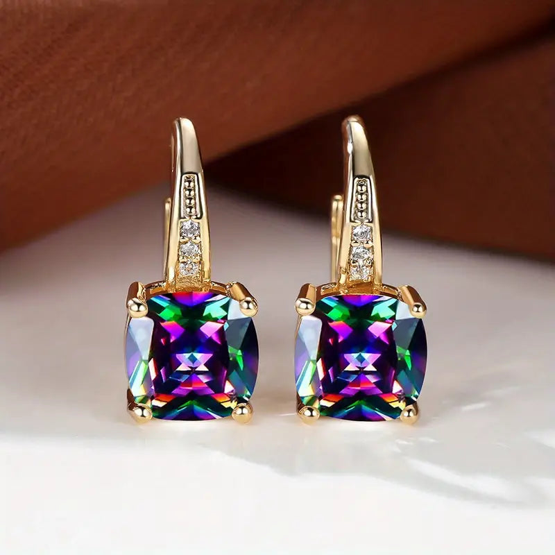 Majestic Stone Gold Hoops Earrings