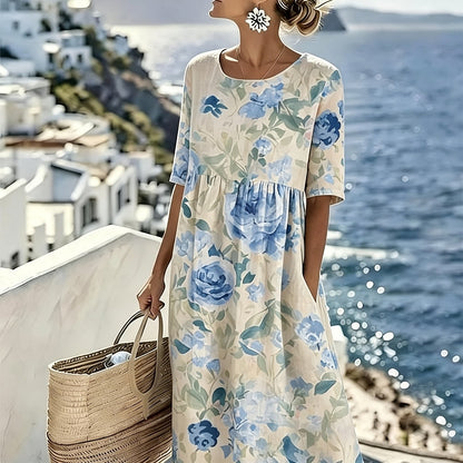 Evie™ - Elegant Midi Dress with Summer Flowers
