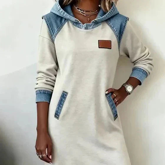 Alexa | Comfy Two-Tone Hooded Dress