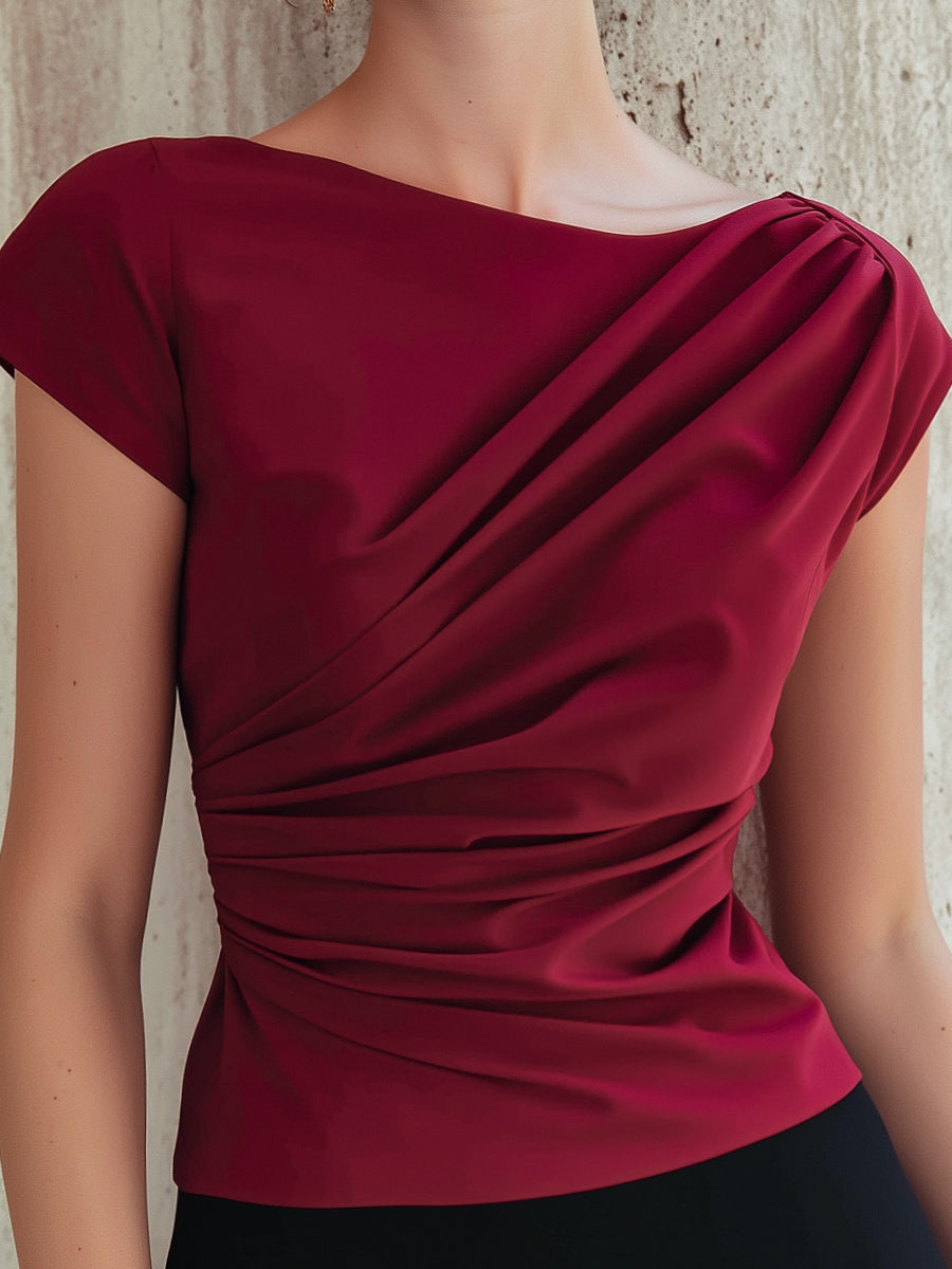 Asymmetrical Ruched Satin-Finish Top
