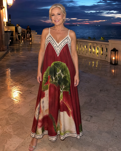 Lira | Flowing Midi Dress with Scenic Print and Sleeveless Design