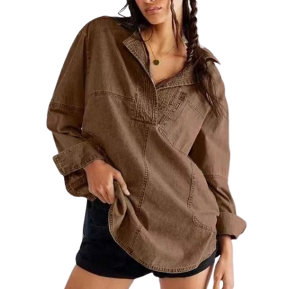 Emilia | Stylish V-Neck Denim Tunic Blouse