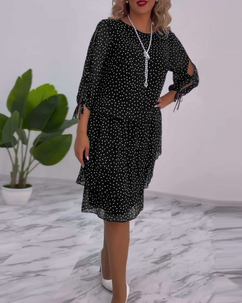 Blanche - Polka Tiered Dress With Tie-Slit Sleeves
