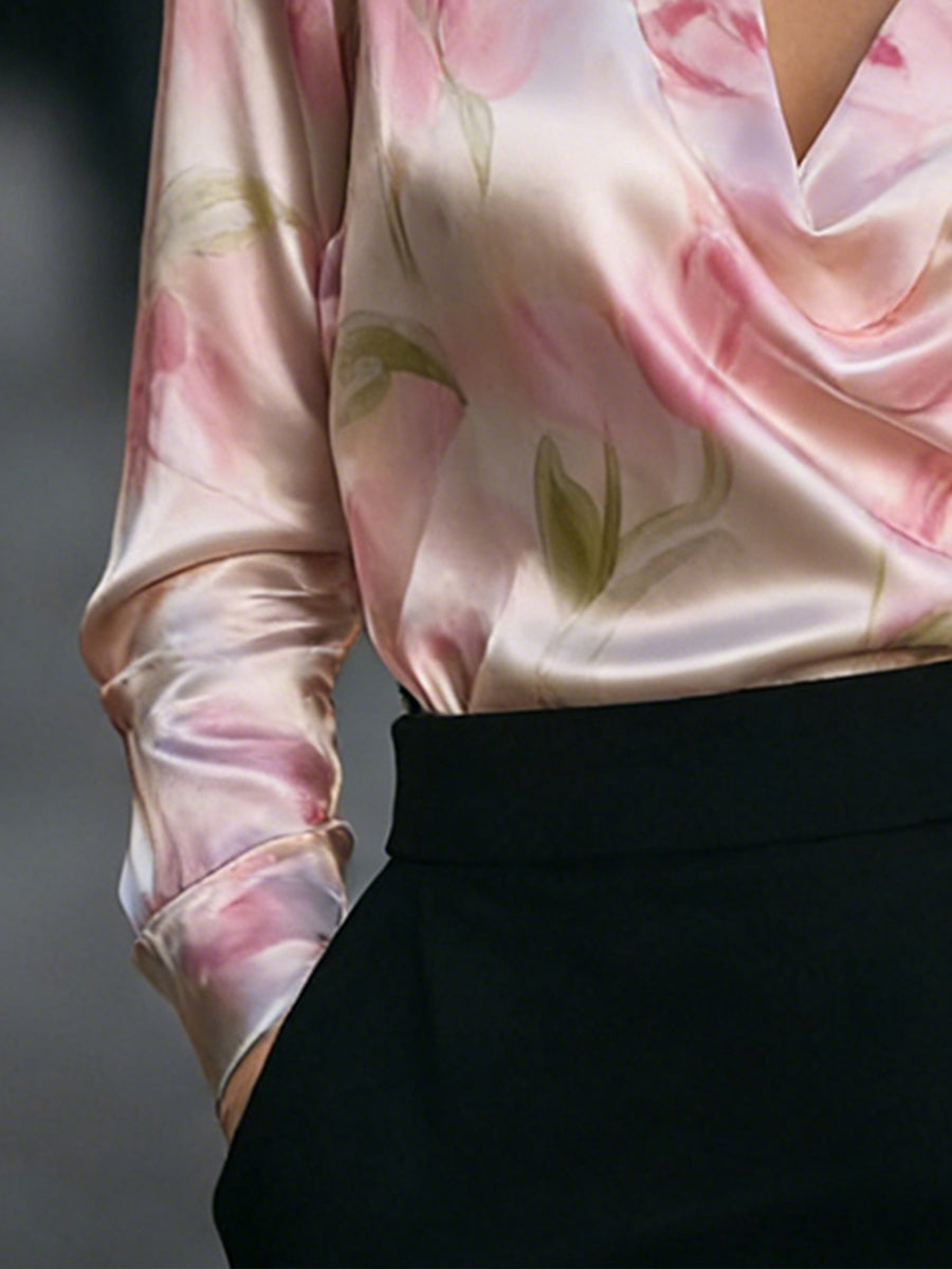 Elegant Satin Floral Blouse