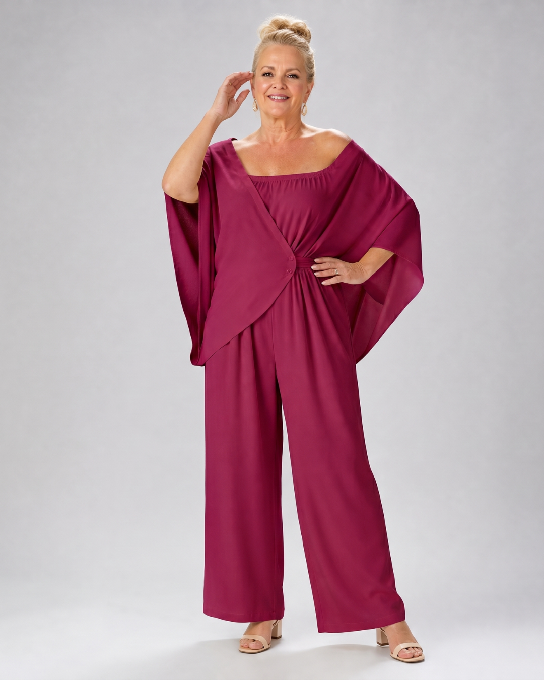 Vemrina | Off-Shoulder Draped Top & Wide-Leg Trousers Ensemble