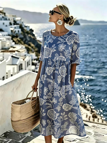 Evie™ - Elegant Midi Dress with Summer Flowers