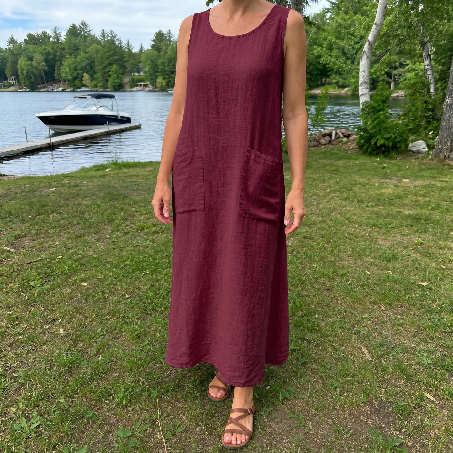 Hazel | Natural Linen Pocket Maxi Dress