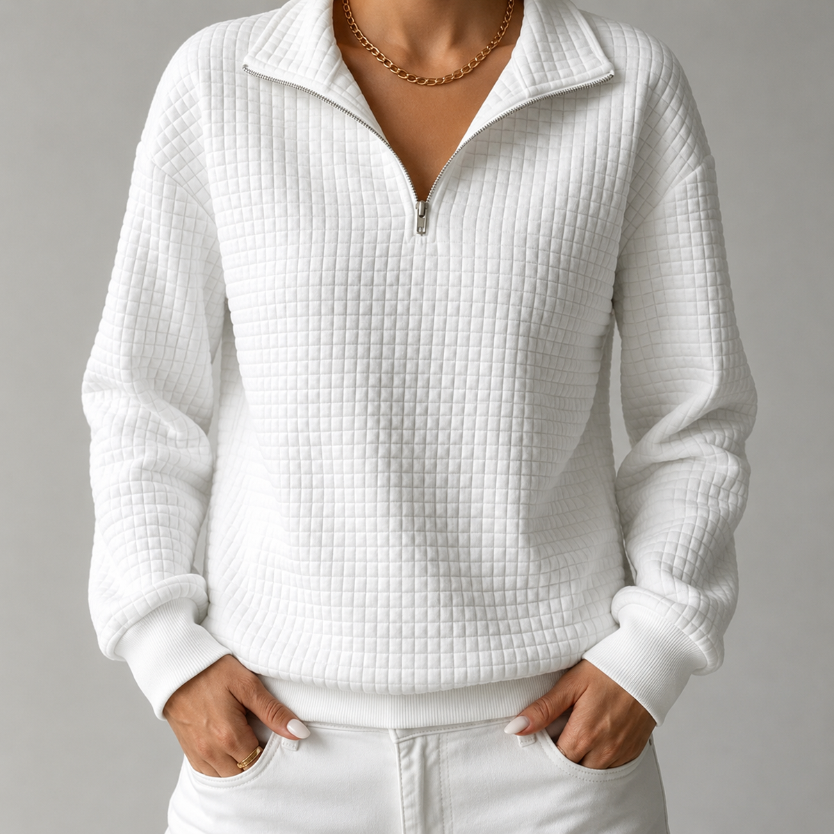 Elowen | Waffle-Knit Quarter-Zip Sweatshirt for Women