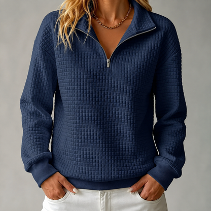 Elowen | Waffle-Knit Quarter-Zip Sweatshirt for Women