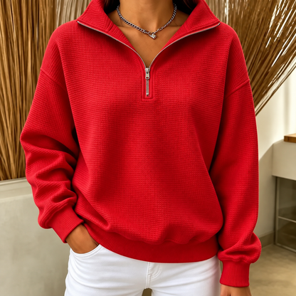 Elowen | Waffle-Knit Quarter-Zip Sweatshirt for Women