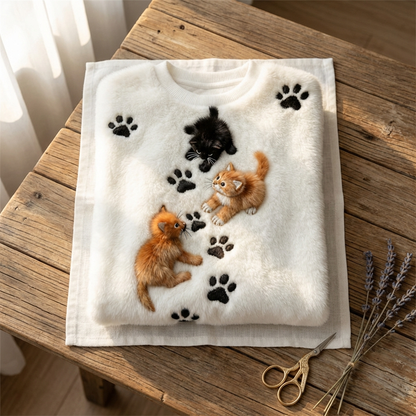Fiona - Cream Cotton Sweater Featuring Cat and Paw Print Design