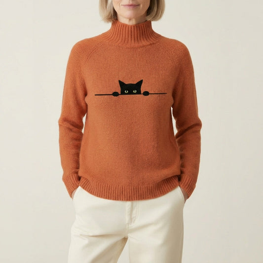 Kaitlyn - Cozy Cotton Sweater Featuring a Playful Black Cat Design