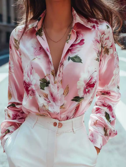 Elegant Satin Floral Blouse