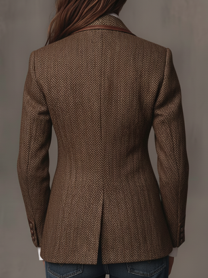 Herringbone Tweed Blazer Featuring Printed Panels