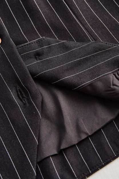 Pinstripe Top With Contrast Collar And Button Front