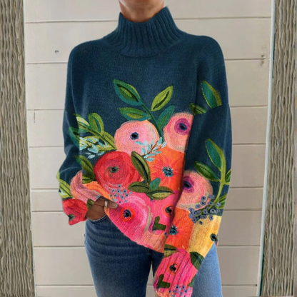 Alice | Floral Embroidered Turtleneck Sweater for Women