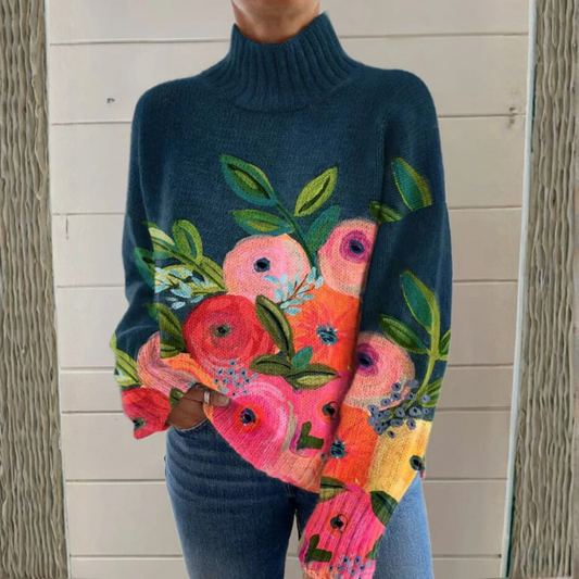 Alice | Floral Embroidered Turtleneck Sweater for Women