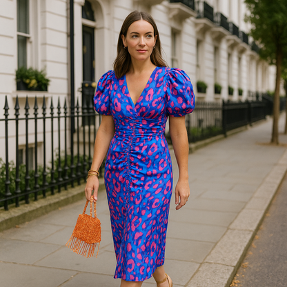 Oranit™ | Pleated Sleeve Colourful Dress