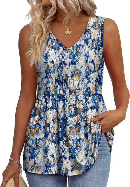 Mary | Peplum V-Neck Printed Tank Top