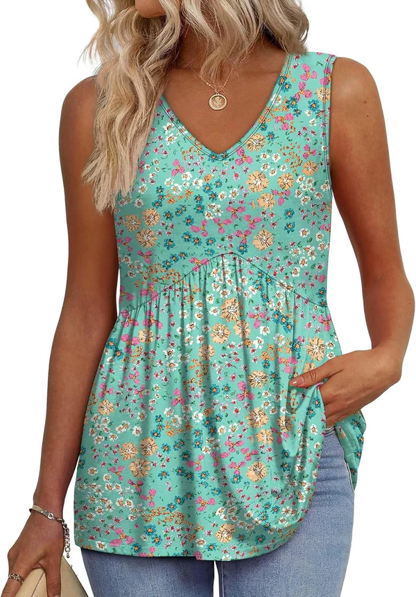 Mary | Peplum V-Neck Printed Tank Top