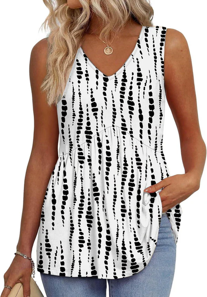 Mary | Peplum V-Neck Printed Tank Top