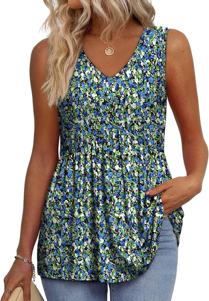 Mary | Peplum V-Neck Printed Tank Top