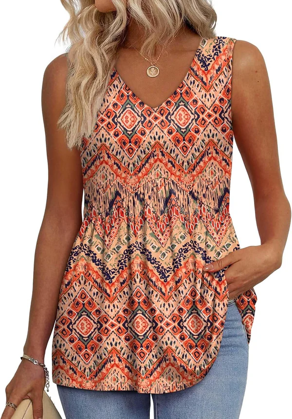 Mary | Peplum V-Neck Printed Tank Top