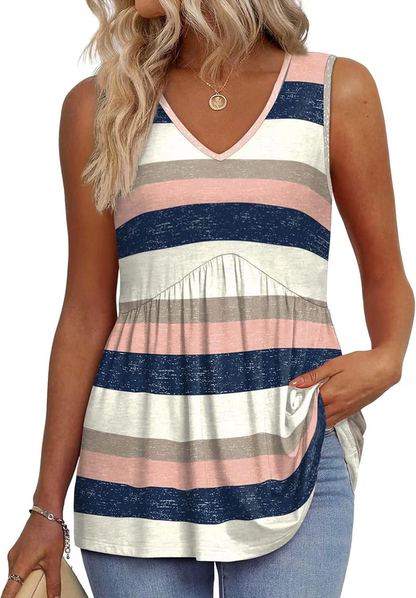 Mary | Peplum V-Neck Printed Tank Top